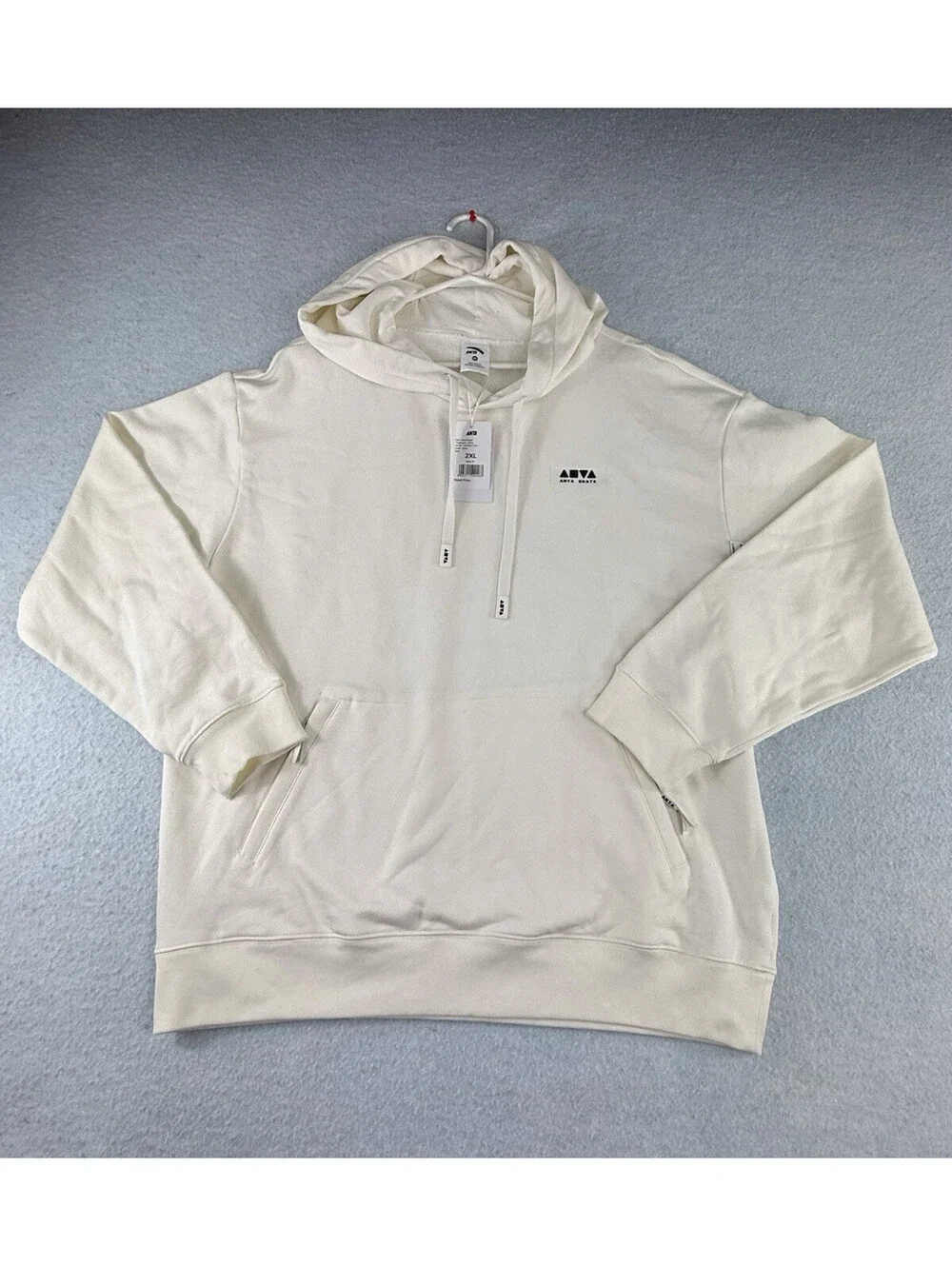 ANTA Skate Logo Pullover Hoodie White Fleece Cotton Drawstring Pockets Men’s 2XL